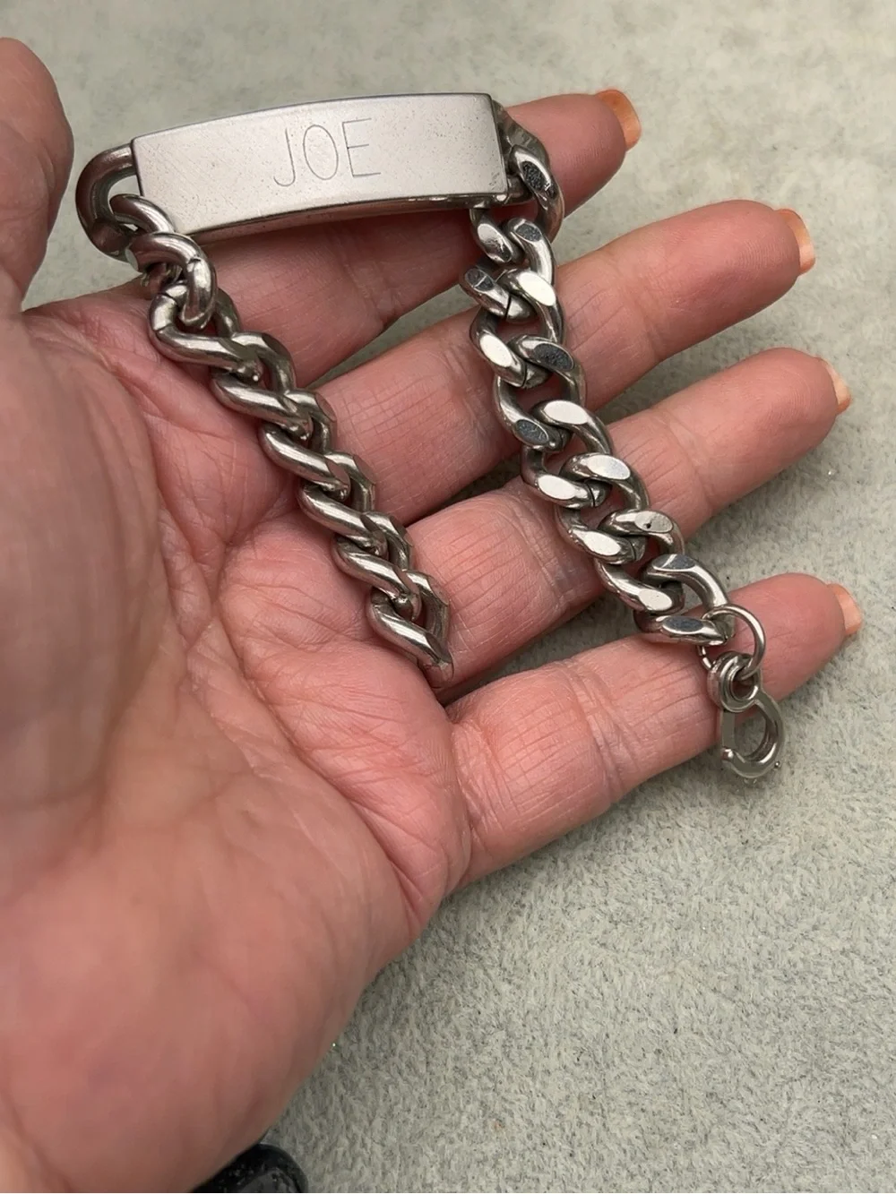 SWANK Vintage Silver Tone Engraved “JOE” ID Curb Chunky Chain 8” Bracelet